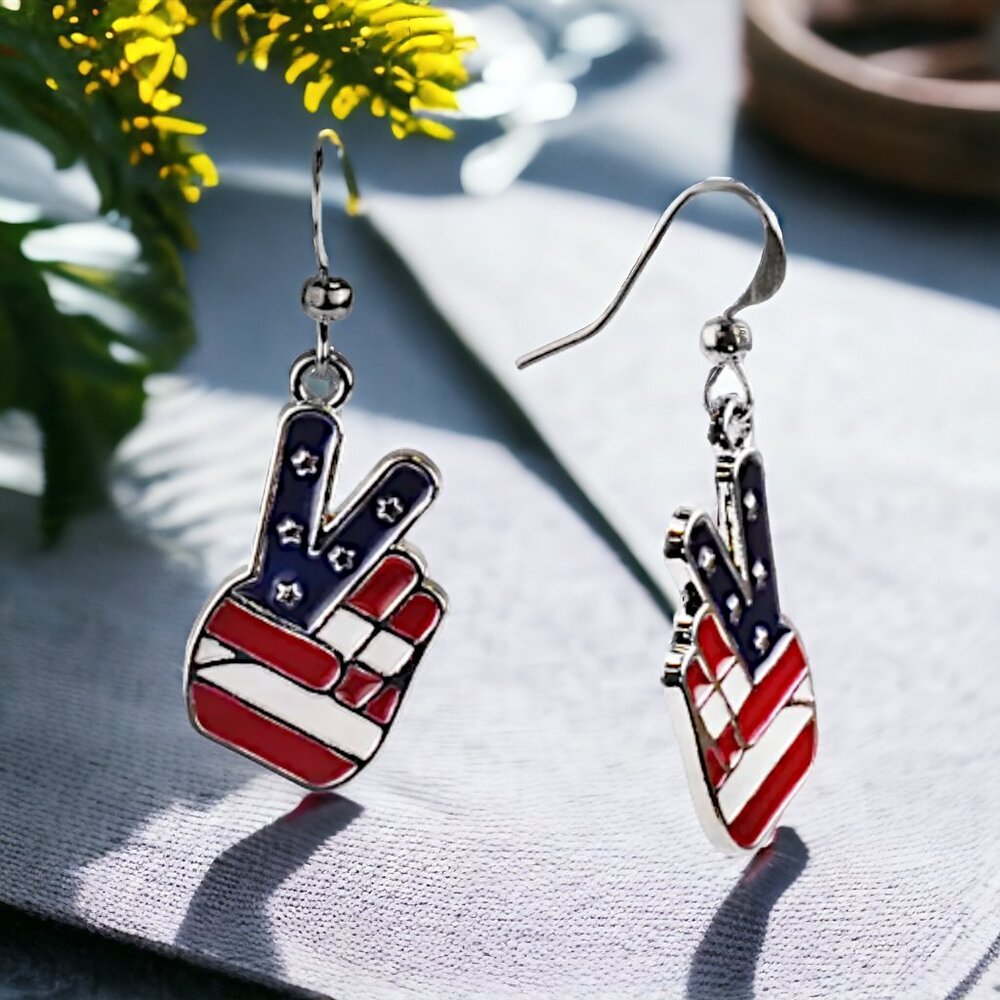 MACY'S HOLIDAY LANE Flag Peace Sign Earrings